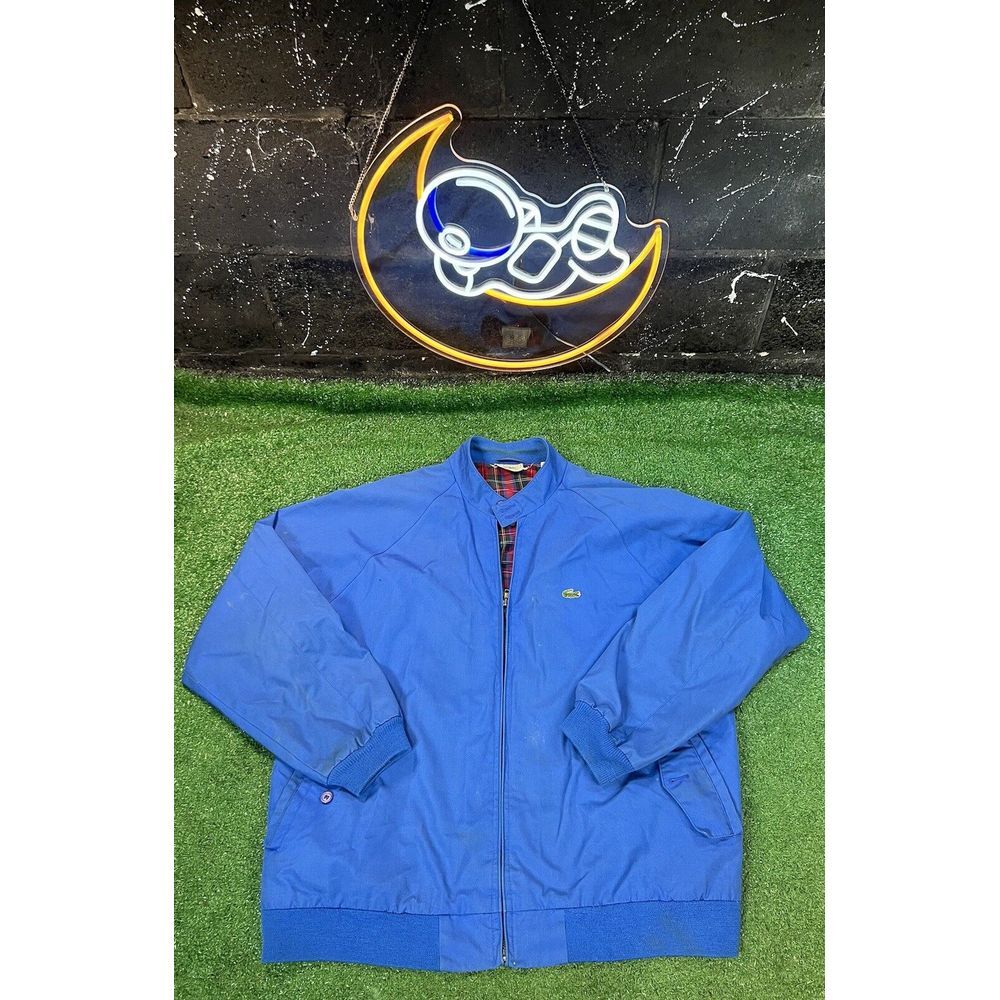 Vintage Izod Lacoste Mens Bomber Jacket‎ Mens X-Large XL Blue Plaid Lining